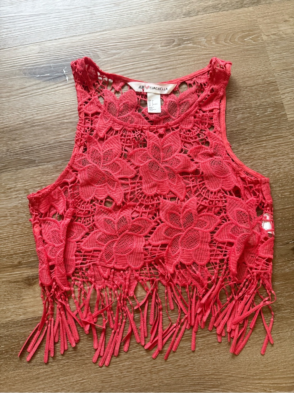 H&M Red Crochet Fringe Crop Tank
